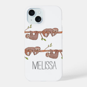 Coque iPhone 15 Joli couple de paresseux bébé sur une branche d'ar
