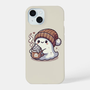 Coque iPhone 15 Joli fantôme d'Halloween en bonnet d'automne et ch