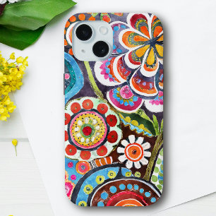 Coque iPhone 15 Joli jardin floral psychédélique Art folklorique v
