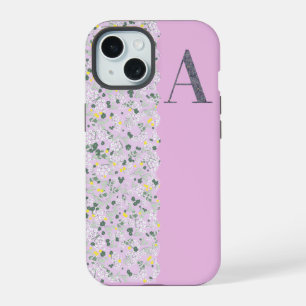Coque iPhone 15 Joli MONOGRAMME FLEURS DE LILAS élégant