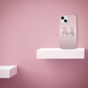 Coque iPhone 15 Joli monogramme rose personnalisable & écriture de