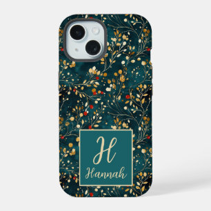 Coque iPhone 15 Joli motif à monogramme floral aquarelle