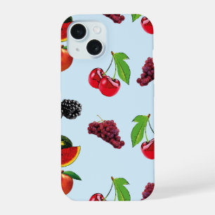 Coque iPhone 15 Joli motif de fruits sur fond bleu