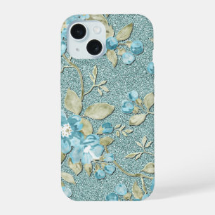 Coque iPhone 15 Joli motif floral turquoise aquarelle