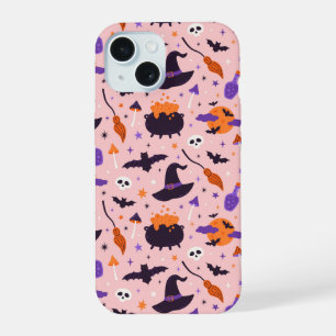 Coque iPhone 15 Joli motif Halloween violet et rose