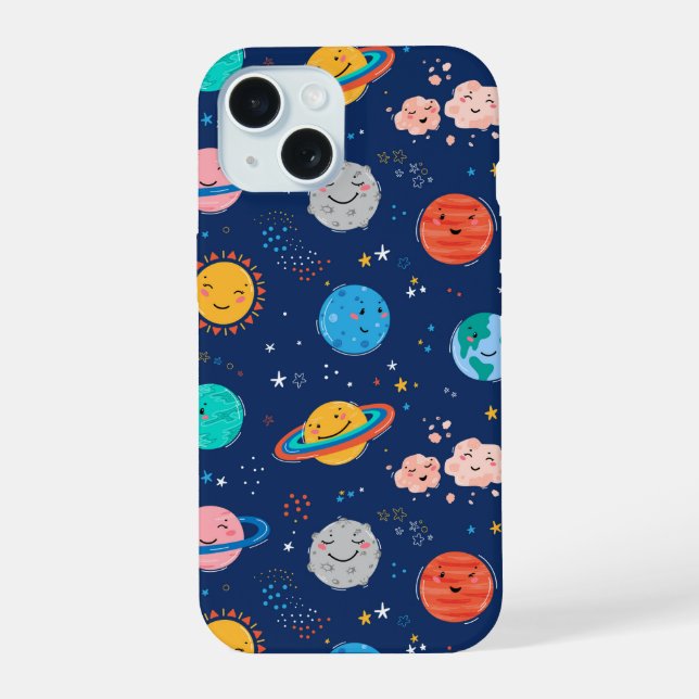 Coque iPhone 15 Joli Motif Planète Souriante (Verso)