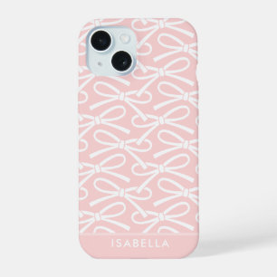 Coque iPhone 15 Joli Nœud Nom Personnalisé Rose