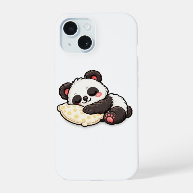 Coque iPhone 15 Joli panda endormi avec oreiller (Verso)