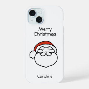 Coque iPhone 15 Joli Père Noël de Noël Dessin au trait avec Chapea