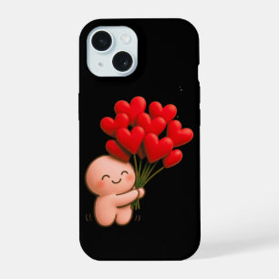 Coque iPhone 15 Joli personnage Chibi tenant des ballons en forme