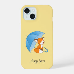 Coque iPhone 15 Joli petit renard endormi sous un parapluie