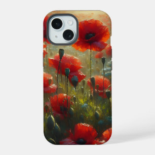 Coque iPhone 15 Joli terrain de pavot rouge le jour d'été
