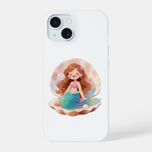 Coque iPhone 15 Jolie esthétique autocollant sirène pastel fille d