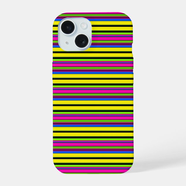 Coque iPhone 15 Jolies rayures colorées jaunes (Verso)
