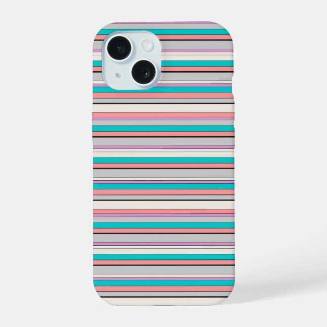 Coque iPhone 15 Jolies rayures grises aqua (Verso)