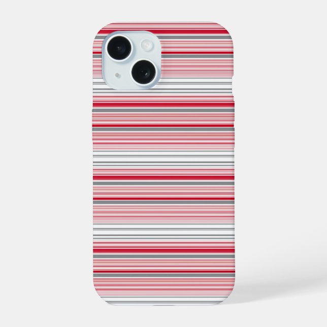 Coque iPhone 15 Jolies rayures grises rouges (Verso)