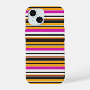 Coque iPhone 15 Jolies rayures noires orange