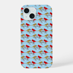 Coque iPhone 15 Jolis cardinaux de Noël et motif à baies rouges