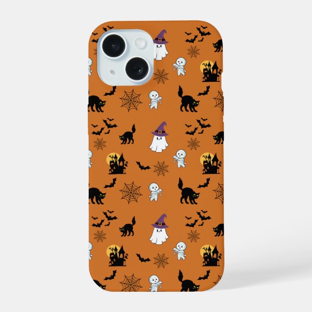 Coque iPhone 15 Jolis fantômes chats chauves-souris Halloween   (Verso)