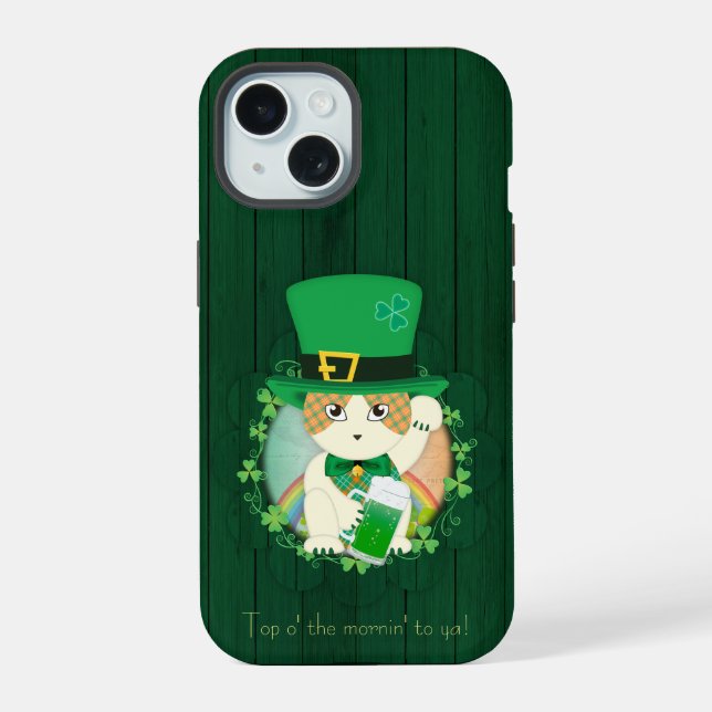 Coque iPhone 15 Jolly Ginger Tabby Irish Cheer (Verso)