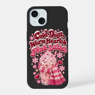 Coque iPhone 15 Jours Froids Cœurs Chauds Boissons Roses de Noël