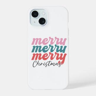 Coque iPhone 15 joyeux joyeux joyeux noël police multicolore