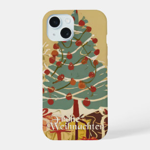 Coque iPhone 15 Joyeux Noël arbre cadeaux style rétro
