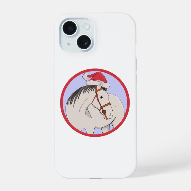 Coque iPhone 15 Joyeux Noël Cheval (Verso)