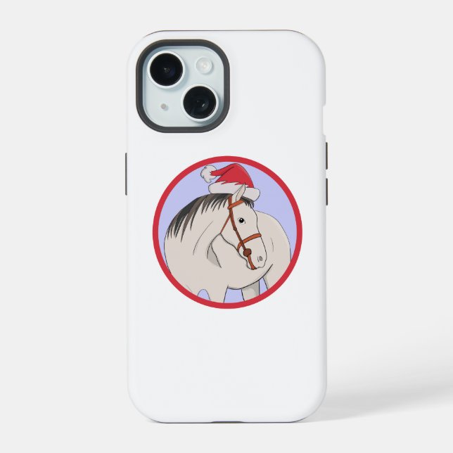 Coque iPhone 15 Joyeux Noël Cheval (Verso)