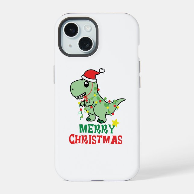 Coque iPhone 15 joyeux noël dinosaure (Verso)
