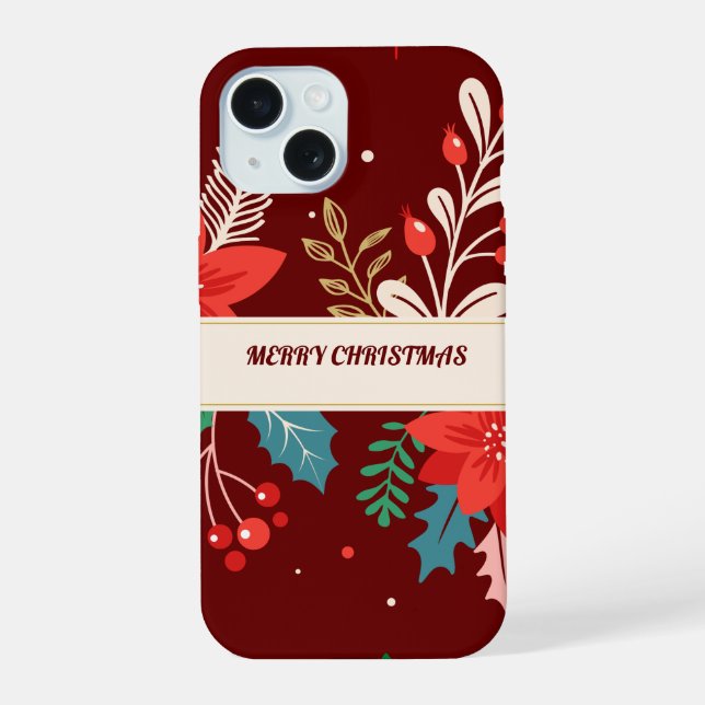 Coque iPhone 15 Joyeux Noël Floral (Verso)