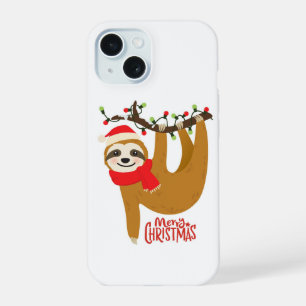 Coque iPhone 15 Joyeux Noël Sloth mignonne Festivals Vacances