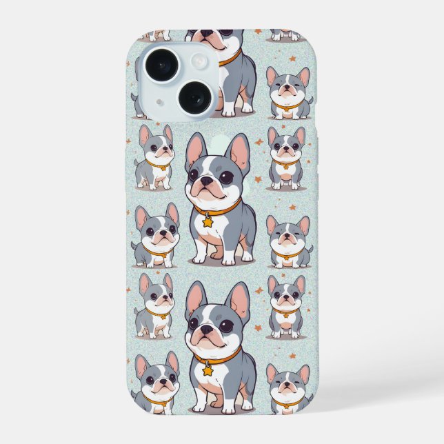 Coque iPhone 15 Kawaii French Bulldog (Verso)