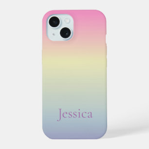 Coque iPhone 15 kawaii mignon licorne pastel arc-en-ciel couleurs