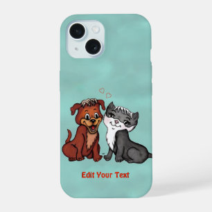 Coque iPhone 15 Kitty et Puppy , Modifiez votre texte
