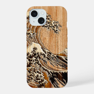 Coque iPhone 15 La Grande Vague de Hokusai Style d'Incrustation de