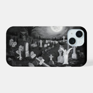 Coque iPhone 15 La nuit au cimetière - Ange avec Diable