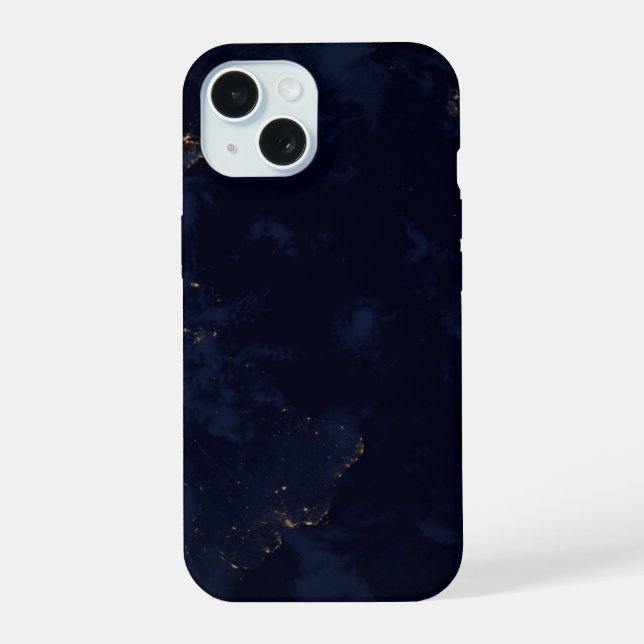 Coque iPhone 15 La nuit, lumière de la ville terrestre (Verso)