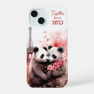 Coque iPhone 15 La Saint-Valentin à Paris - Couple de pandas -
