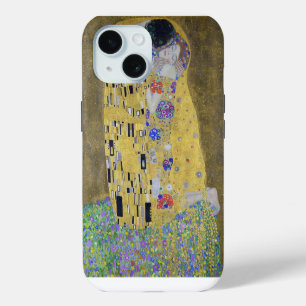 Coque iPhone 15 La tapisserie de l'amour : Un baiser en or par Kli