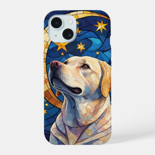 Coque iPhone 15 Labrador Retriever Vitrail Nuit Ciel Lune