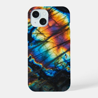 Coque iPhone 15 Labradorite éclair de arc-en-ciel