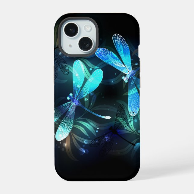 Coque iPhone 15 Lac des libellules lumineuses (Verso)