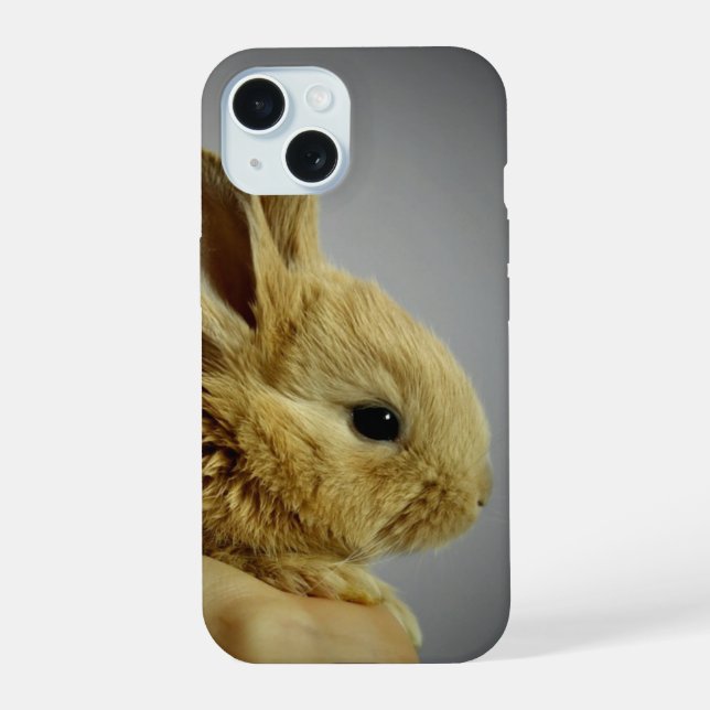 Coque iPhone 15 Lapin Bébé Mignon dans la Main (Verso)