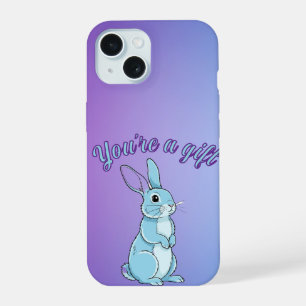 Coque iPhone 15 Lapin Bleu Pastel Violet Tu es un Trésor