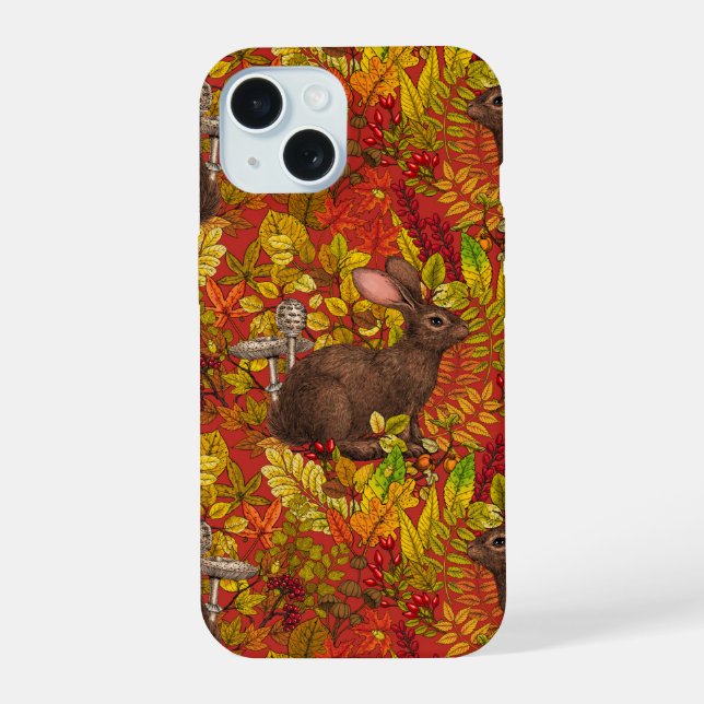Coque iPhone 15 Lapin d'automne en rouge (Verso)