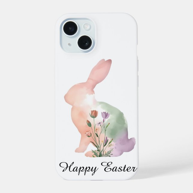 Coque iPhone 15 Lapin de Pâques à l'aquarelle douce   (Verso)