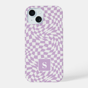 Coque iPhone 15 Lavande Violet Vagué À Carreaux Monogrammé