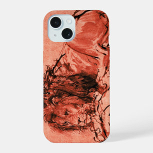 Coque iPhone 15 LE LION DU CAP ALLONGÉ, Antique Rouge ,Noir