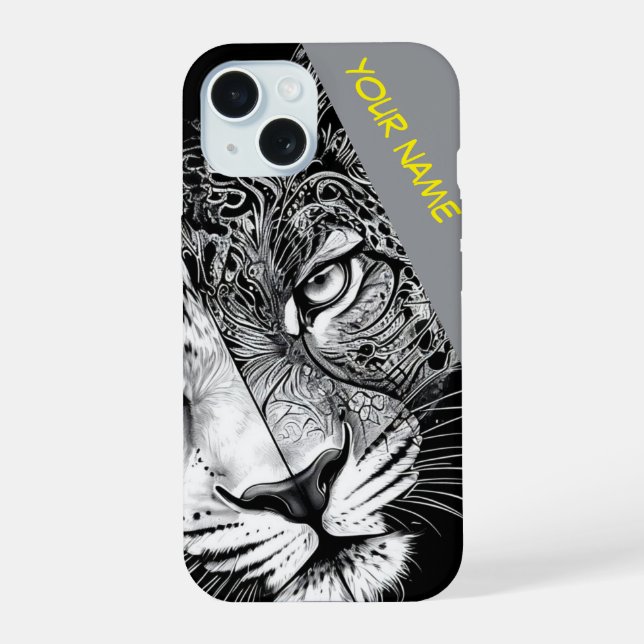 Coque iPhone 15 Léopard avec nom de Personnaliser (Verso)